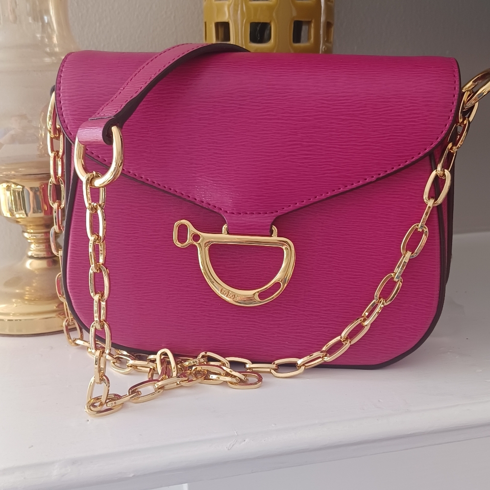 Ralph Lauren fuschia pink leather Newbury mini shoulder bag